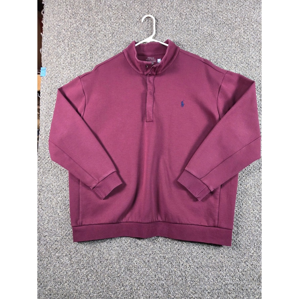 Polo Ralph Lauren Athletic Sweater Mens 2XB Burgundy Quarter Snap Mock Neck 0411
